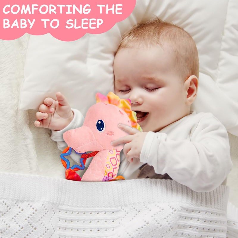 Fuzqq Baby Girl Toys 0-6 Months Musical Stuffed Animal Plush Toy with Rattle Soft Newborn Toy for 0 3 6 9 12 Months Girls Baby Girl Gift Pink - Image 5